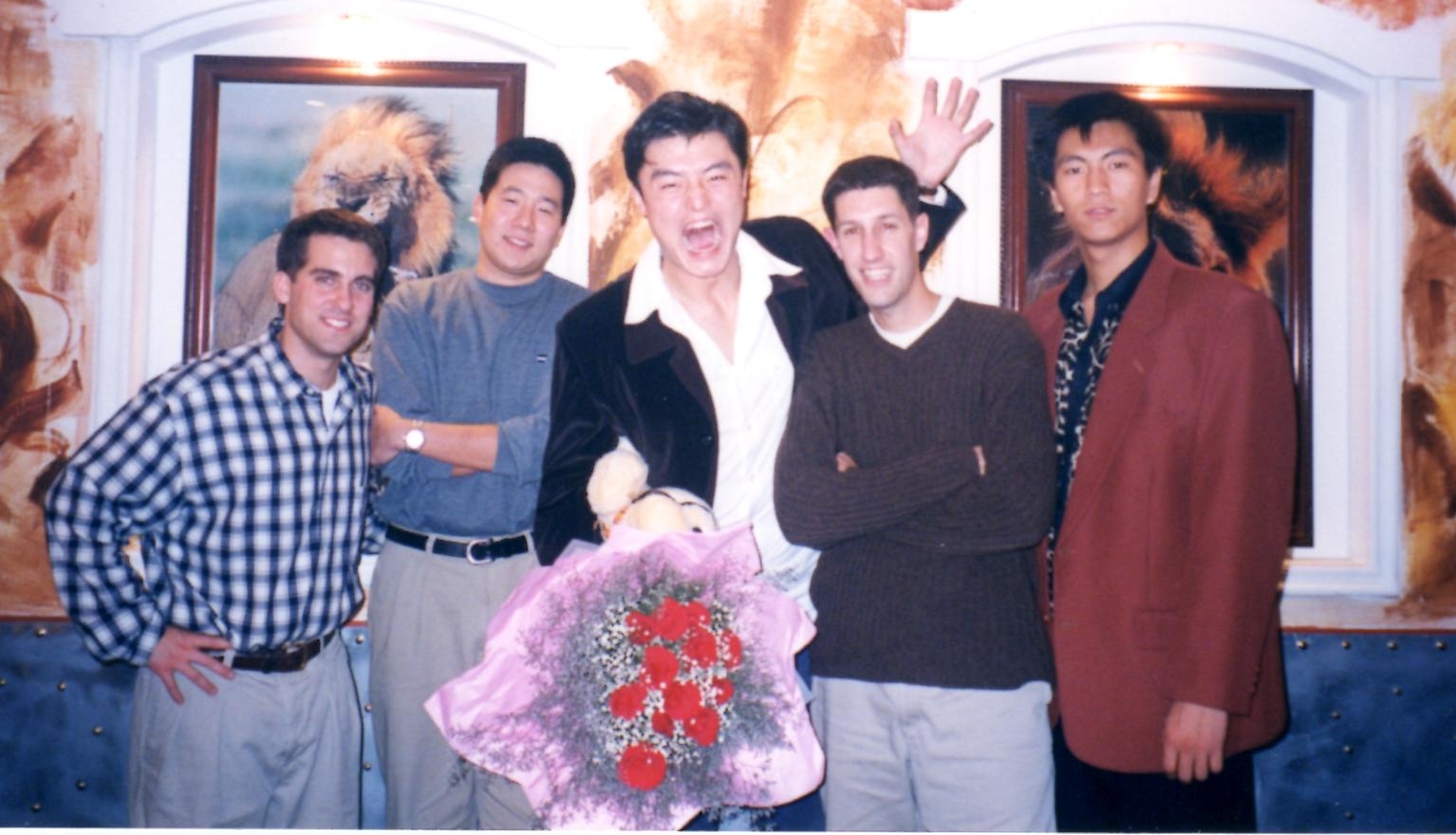 John Gunter and some of the Asian basketball players