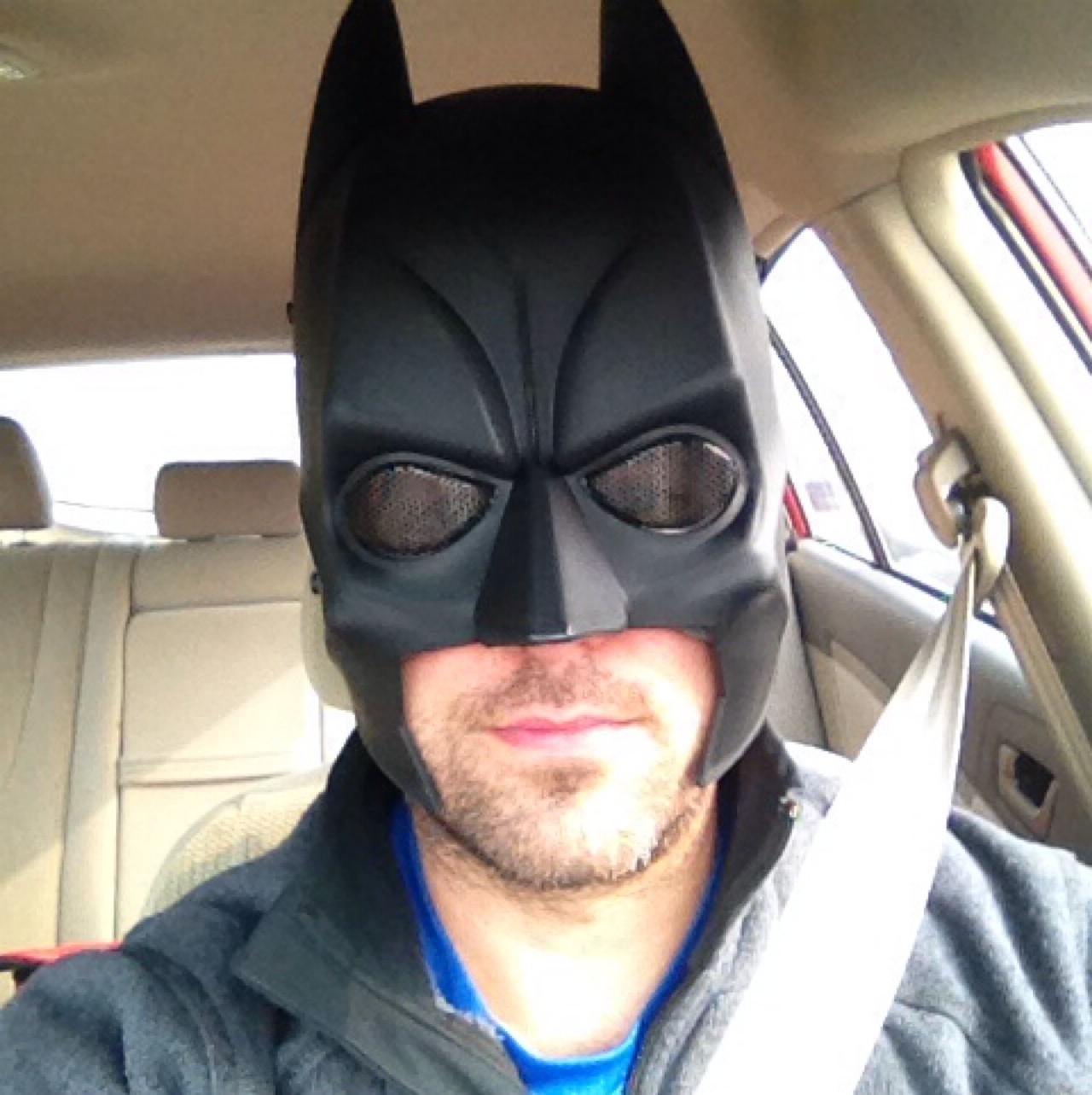 John Gunter with his new Batman mask fighting East Asian road rage