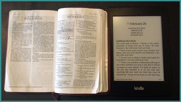 The Bible on paper and Kindle